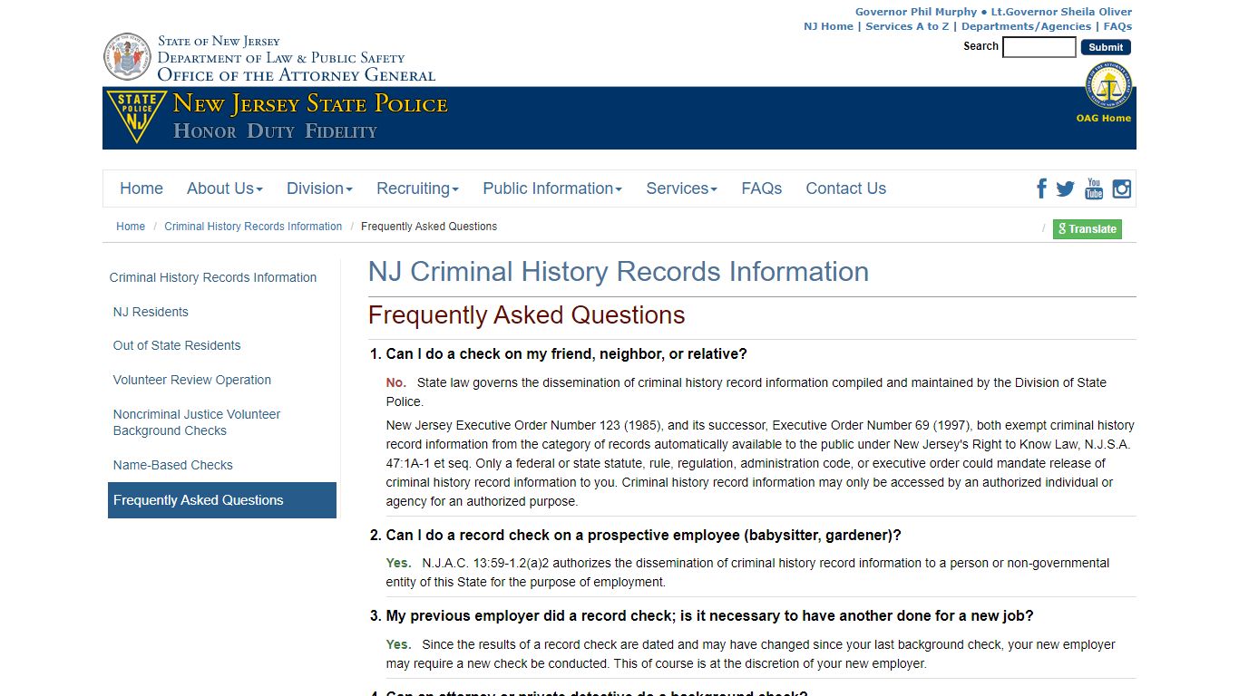 New Jersey Criminal History Records Information | Frequently Asked ...
